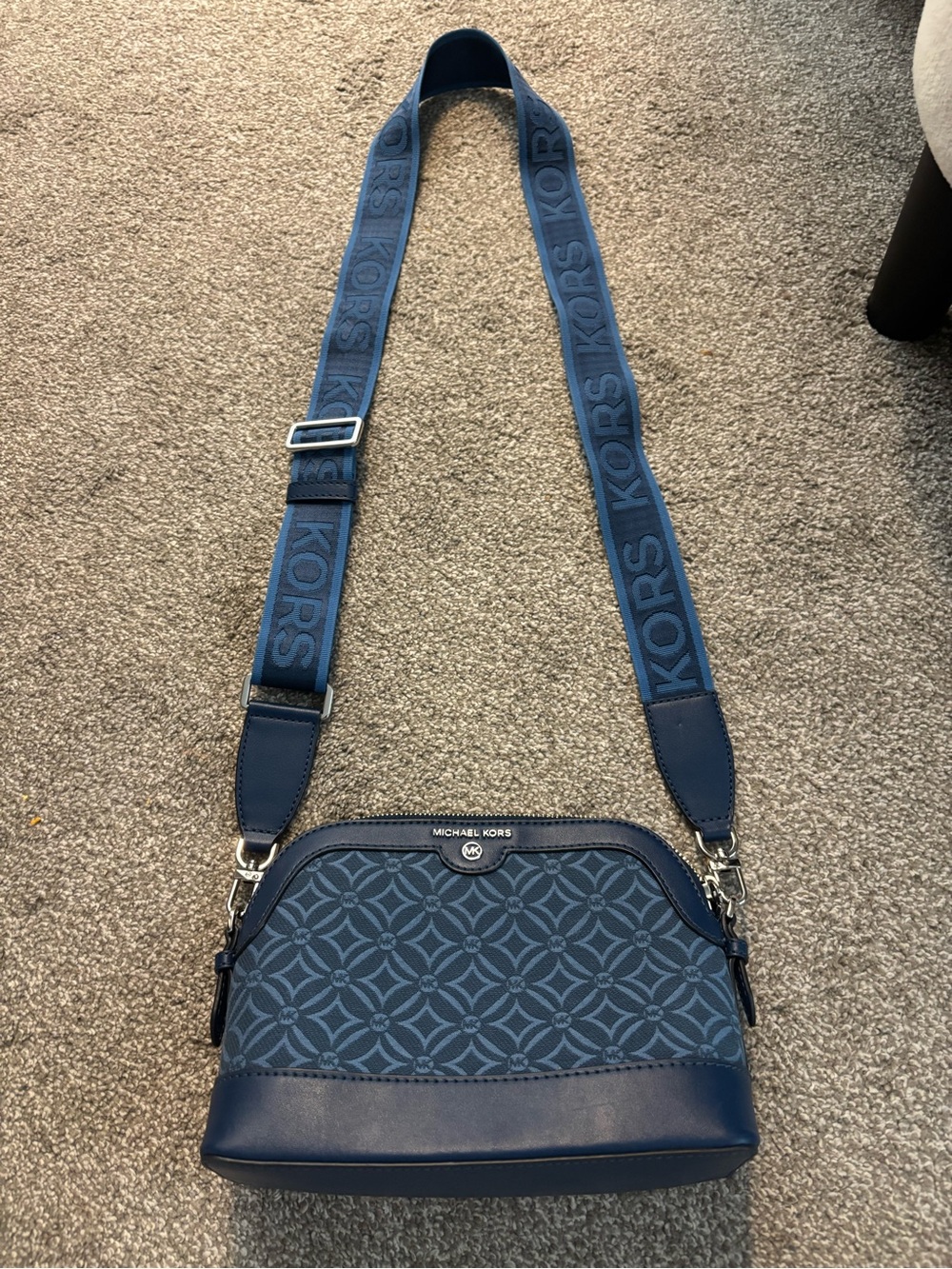Michael Kors Blue Logo Jacquard Messenger Crossbody